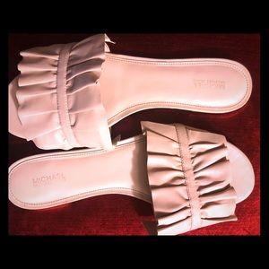 Michael Kors pink ruffle leather  slides